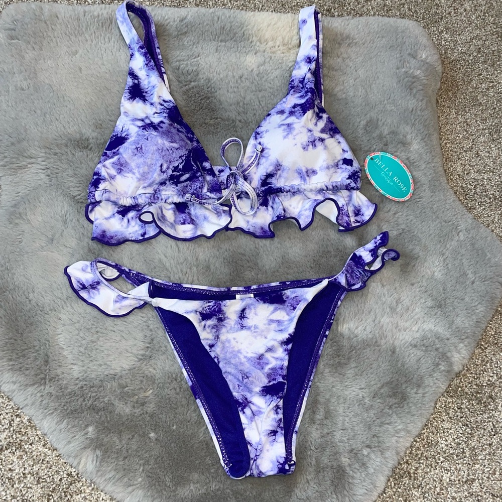 Purple and white tie-dye bikini